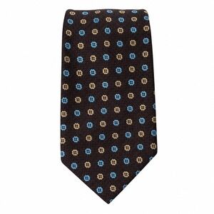 Sussex By Excello Tie Brown Blue Gold Medallion Geometric Mens Necktie 54x3
